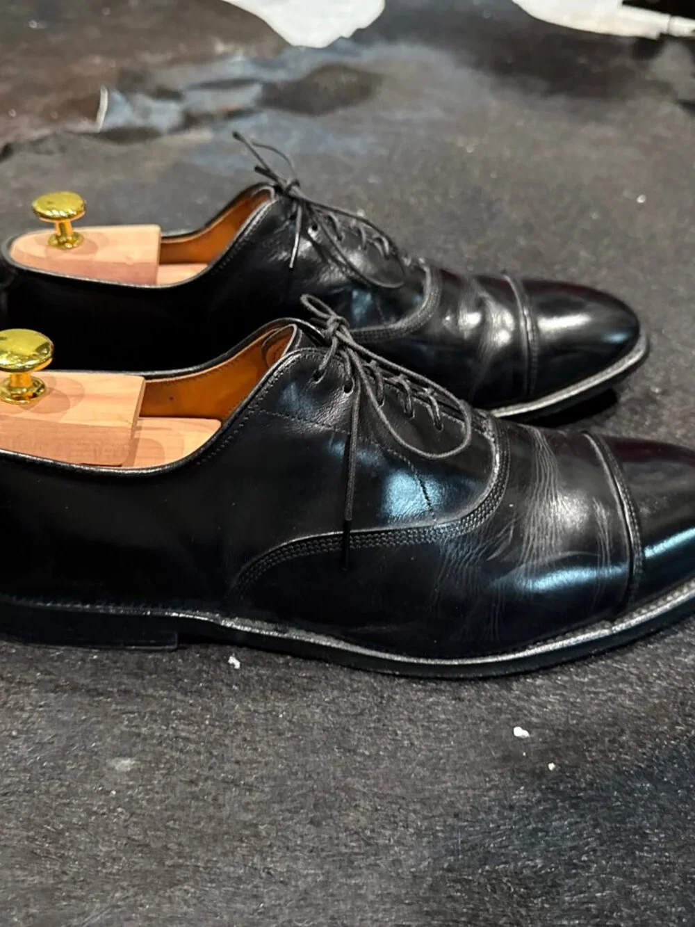 Vintage Allen Edmonds Park Avenue Mens 10D Black Leather Cap Toe Oxford Shoes